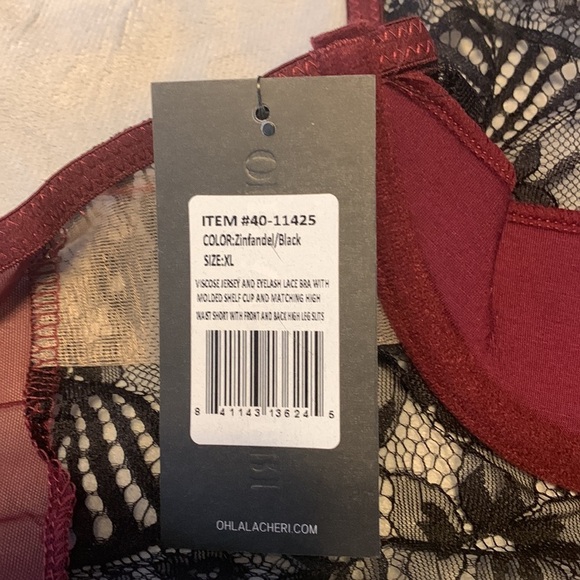 Oh la la Cheri Paris  Nicole eyelash lace burgundy black size XL wired cup bra - Picture 7 of 11